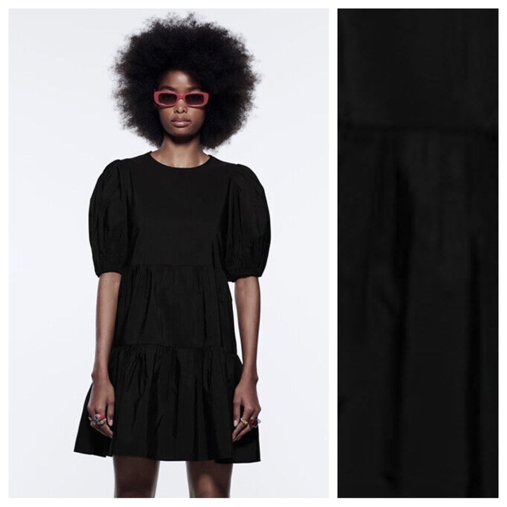 🌹NWT. Zara Black Tiered Poplin Open Back Mini Dress. Size S.